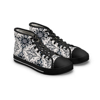 Thumbnail for Antique Black Women's High Top Sneakers - Alfama Tile Design Inspired by Lisbon