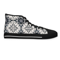 Thumbnail for Antique Black Women's High Top Sneakers - Alfama Tile Design Inspired by Lisbon