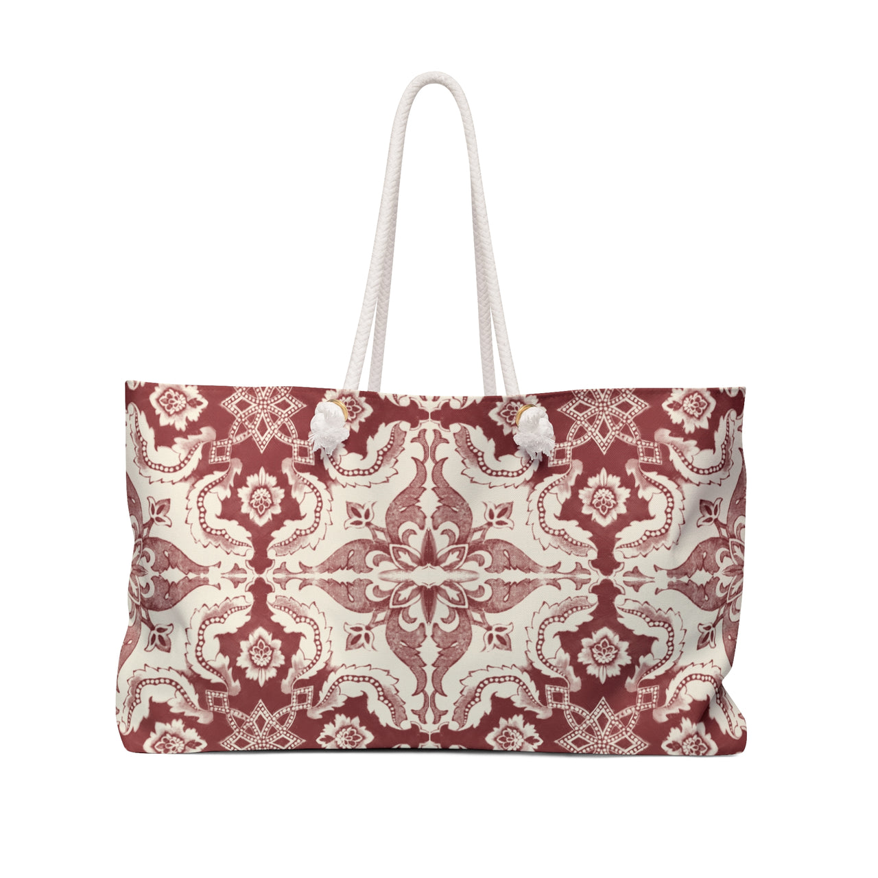 Weekender, Beach and Day tripper Bag with Alfama Tile in Antique Red