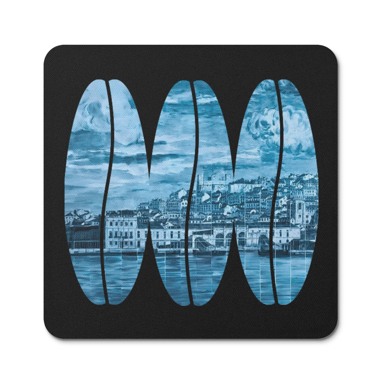 Neoprene Coaster Set (4) - 3 Ovals Lisbon Mosaic Mural in Lisbon Sky Blues