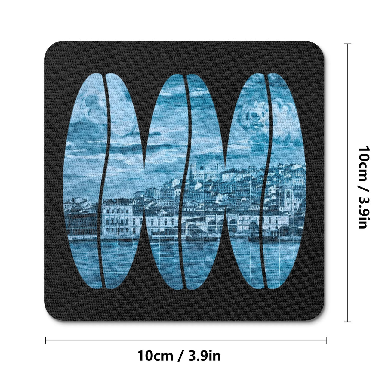 Neoprene Coaster Set (4) - 3 Ovals Lisbon Mosaic Mural in Lisbon Sky Blues