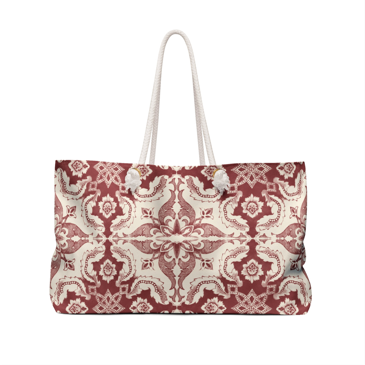 Weekender, Beach and Day tripper Bag with Alfama Tile in Antique Red