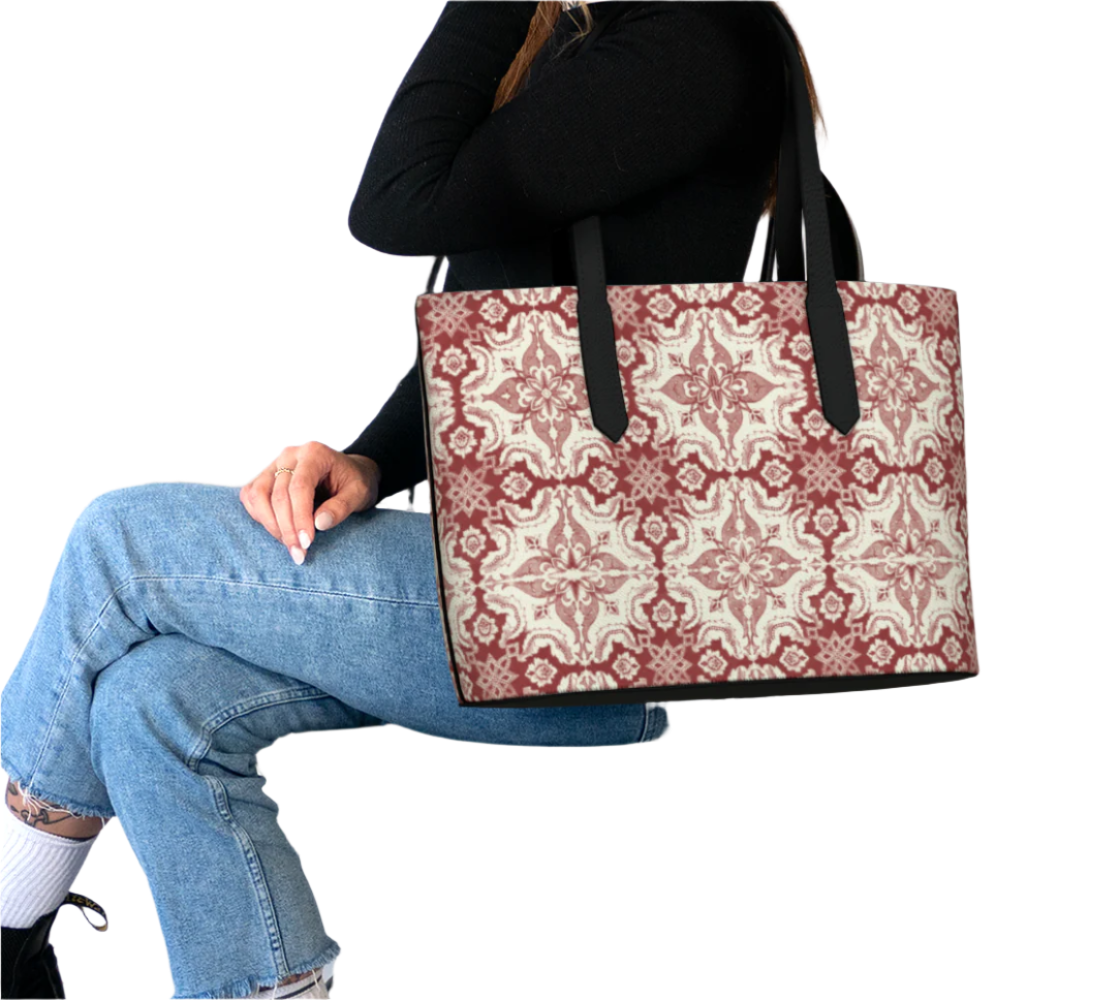 Vegan Tote - Portuguese Alfama Tile in Antique Red