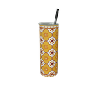 Thumbnail for Tumbler: Rustic Portuguese Yellow Flower Tile - Slide Close Top and Straws