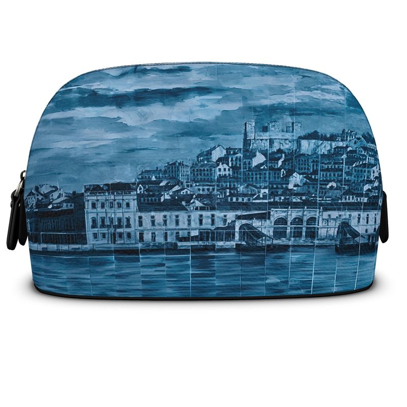 Premium Nappa Leather Makeup Bag / Cosmetic Case Featuring Lisbon Mosaic Mural (2 Colours Available)