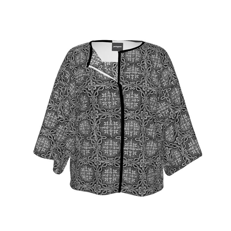 Moorish Tile Kimono Crushed Velvet Jacket in Antique Black