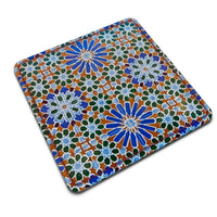 Thumbnail for Square Leather Coaster - Moorish Portuguese Terracotta Blue Flowers