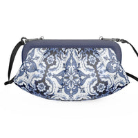 Thumbnail for Pleated Leather Clutch and Crossbody Bag - Removable Strap - Alfama Tile in Traditional Blue and White