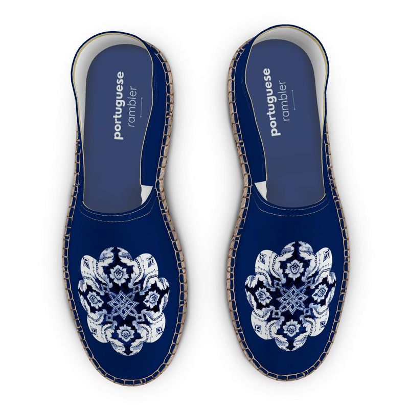 Espadrille Flat Shoes / Marine Blue Portuguese Alfama Petal Tile