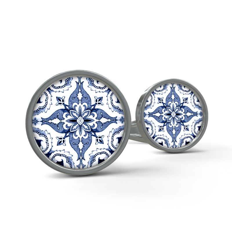 Cufflinks - Lisbon Alfama Esquina Tiled Round Cufflinks in Two Colors