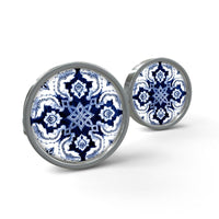 Thumbnail for Cufflinks - Portuguese Alfama Azulejo Centro Tiles Round Cufflinks in 2 Colors