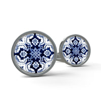 Thumbnail for Cufflinks - Portuguese Alfama Azulejo Centro Tiles Round Cufflinks in 2 Colors