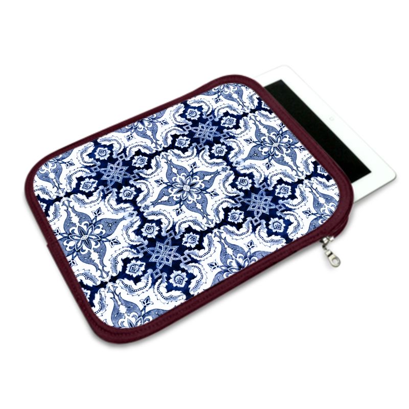 iPad Case - Portuguese Blue Alfama Tile in Blue and White with Maroon Trim