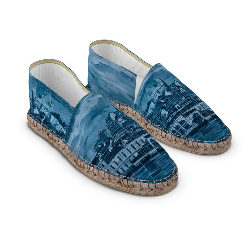 Flat Espadrilles - Lisbon Portugal Mosaic Mural in Antique Black or Mural Blues