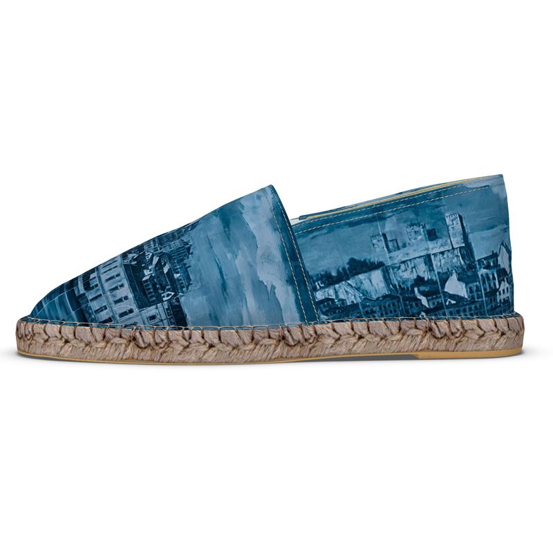 Flat Espadrilles - Lisbon Portugal Mosaic Mural in Antique Black or Mural Blues