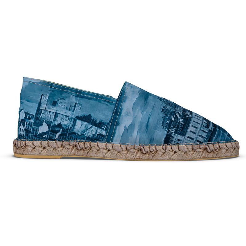 Flat Espadrilles - Lisbon Portugal Mosaic Mural in Antique Black or Mural Blues