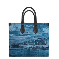 Thumbnail for Lux Shopper Tote Bag / Soft Textured Bubble Leather Firm Body / Lisbon Mosaic Mural / In Two Sizes