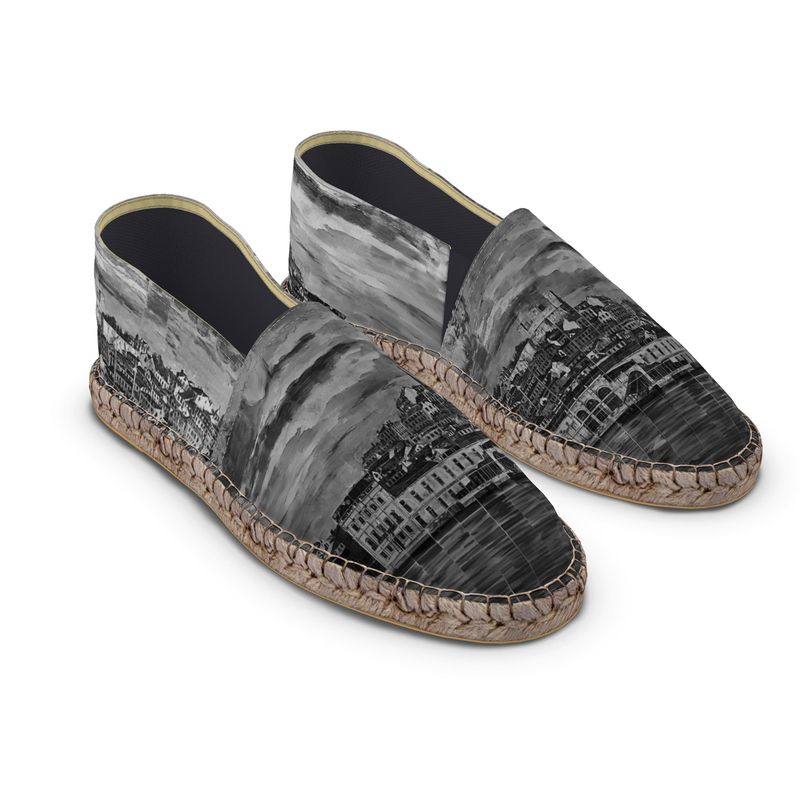 Flat Espadrilles - Lisbon Portugal Mosaic Mural in Antique Black or Mural Blues