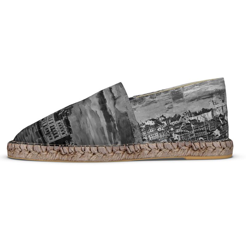 Flat Espadrilles - Lisbon Portugal Mosaic Mural in Antique Black or Mural Blues