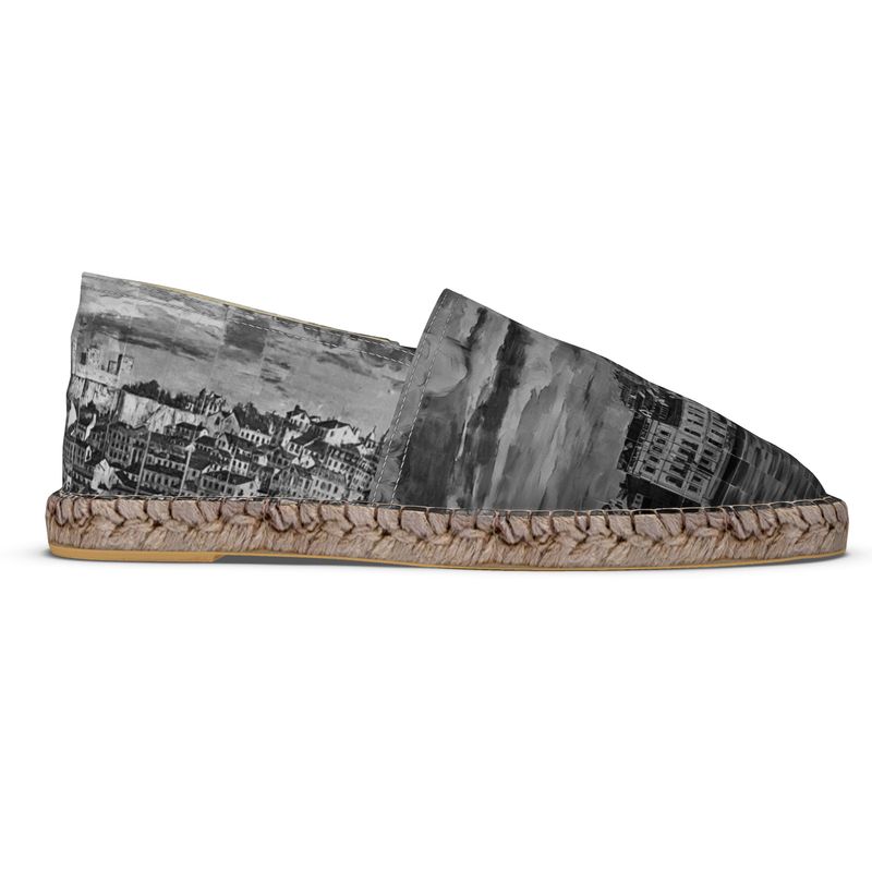 Flat Espadrilles - Lisbon Portugal Mosaic Mural in Antique Black or Mural Blues