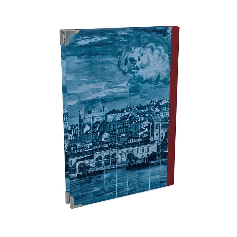 Luxury Hardcover Journal Covered in an Elegant Satin with the Lisbon Mosaic Mural with Red Spine