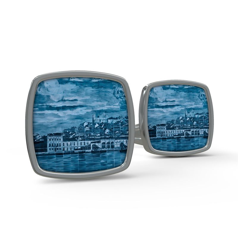 Cufflinks - Lisbon Mosaic Mural Square Cufflinks in Lisbon Mural Blues