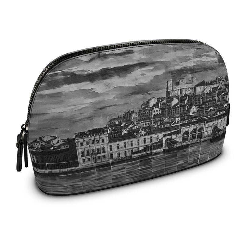 Premium Nappa Leather Makeup Bag / Cosmetic Case Featuring Lisbon Mosaic Mural (2 Colours Available)