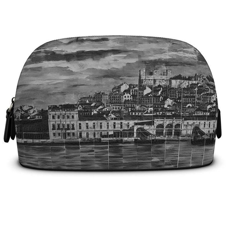 Premium Nappa Leather Makeup Bag / Cosmetic Case Featuring Lisbon Mosaic Mural (2 Colours Available)