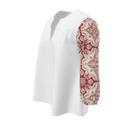 Thumbnail for Women's Blouse / White / V-Neck Top Three-Quarter Sleeves Alfama Lisbon Color Tile Top