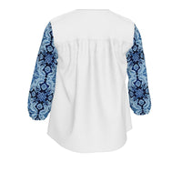 Thumbnail for Women's Blouse / White / V-Neck Top Three-Quarter Sleeves Alfama Lisbon Color Tile Top