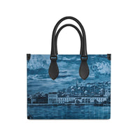 Thumbnail for Lux Shopper Tote Bag / Soft Textured Bubble Leather Firm Body / Lisbon Mosaic Mural / In Two Sizes