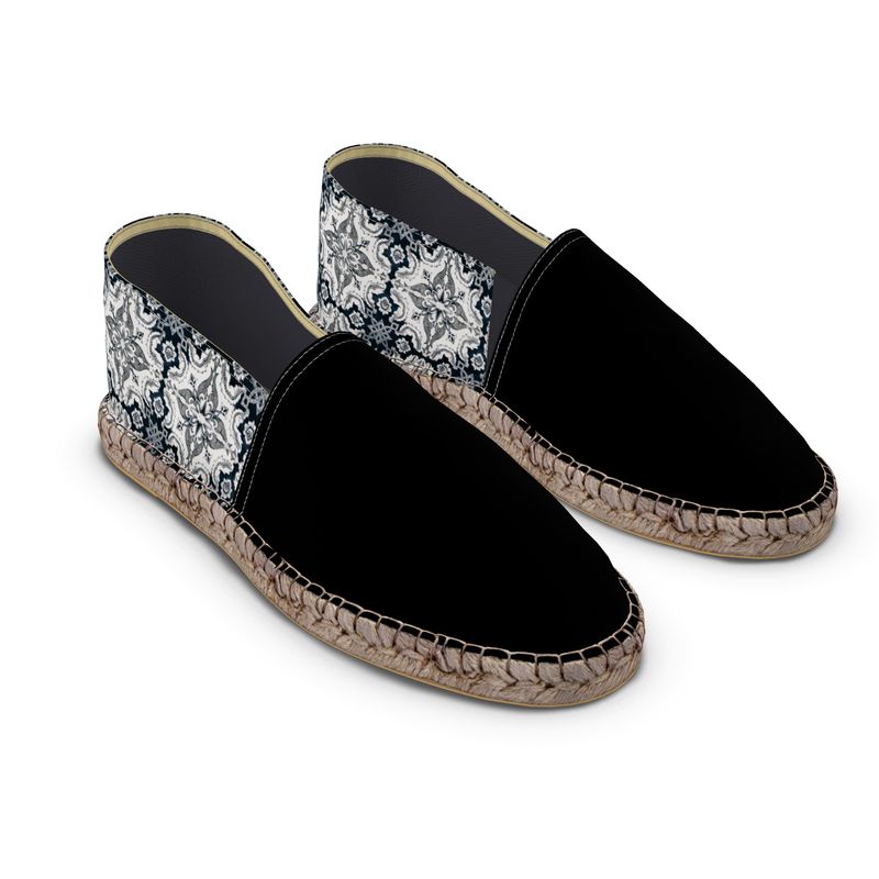 Flat Espadrilles - Portuguese Alfama Tile in Antique Black