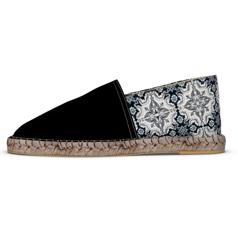 Flat Espadrilles - Portuguese Alfama Tile in Antique Black