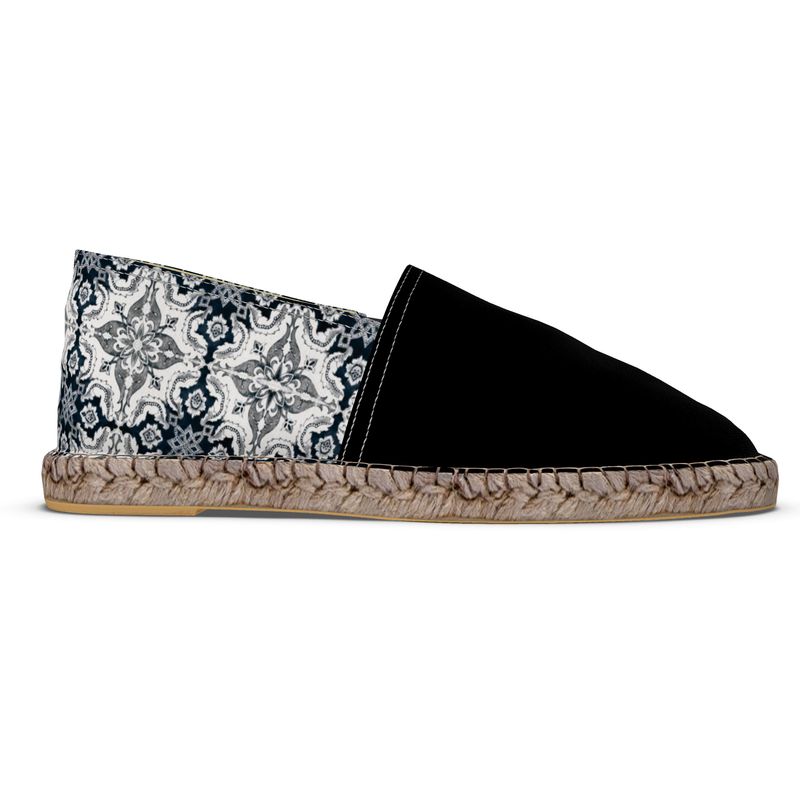 Flat Espadrilles - Portuguese Alfama Tile in Antique Black