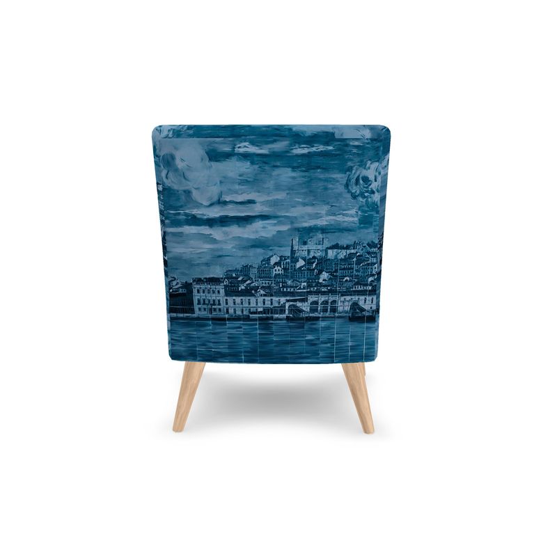 Lisbon Portugal Mural Occasional Chair - in Hazy Sky Blues