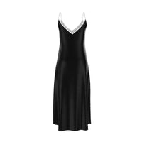 Thumbnail for Maxi Sleeveless Slip Silky Dress with V-neck in Black with White Straps