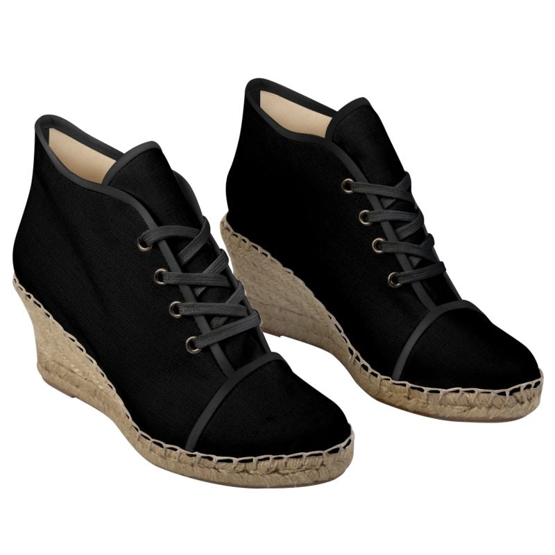 Wedge Espadrilles - Black with Black Trim