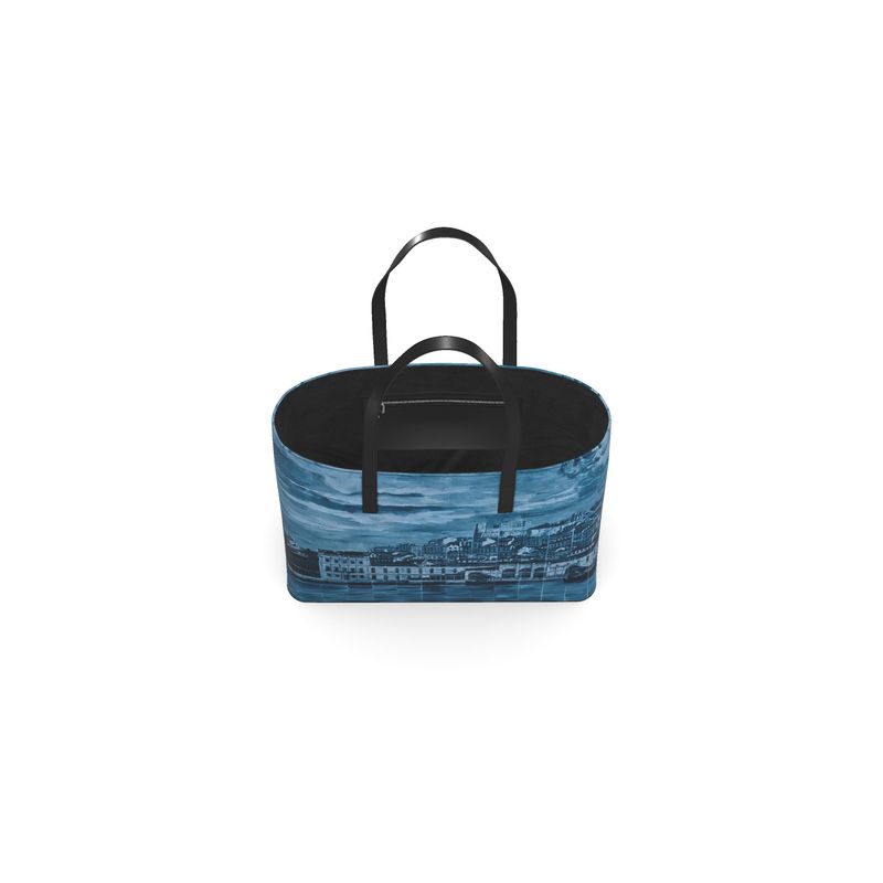 Textured Leather Tote - Lisbon Mosaic Mural - Black and Blue Murals and Large and Small Sizes