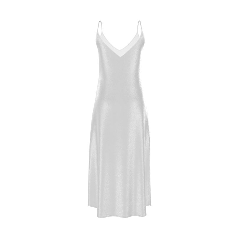 Maxi Sleeveless Slip Silky V-Neck Dress in 4 Colors White Trim and Adjustable Straps