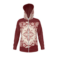 Thumbnail for Zippered Premium Unisex Polar Fleece Hoodie - Portuguese 'Alfama' Esquina Tile Design on Exterior Hood and Front (4 Colors)