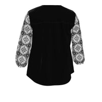 Thumbnail for Women's V-Neck Blouse /  Black / Alfama Black and White Sleeve Top