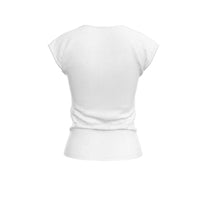 Thumbnail for Women's Scoop Neck Cap-Sleeve T-Shirt / Premium Cotton / White/  Alfama Tile / 4 Colors