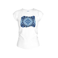 Thumbnail for Women's Scoop Neck Cap-Sleeve T-Shirt / Premium Cotton / White/  Alfama Tile / 4 Colors