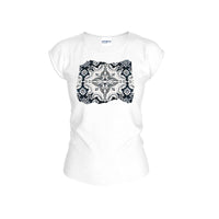 Thumbnail for Women's Scoop Neck Cap-Sleeve T-Shirt / Premium Cotton / White/  Alfama Tile / 4 Colors