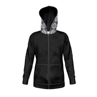 Thumbnail for Unisex Zip Lux Fleece Hoodie - Antique Black with 'Alfama' Lisbon Tiled Outer Hood