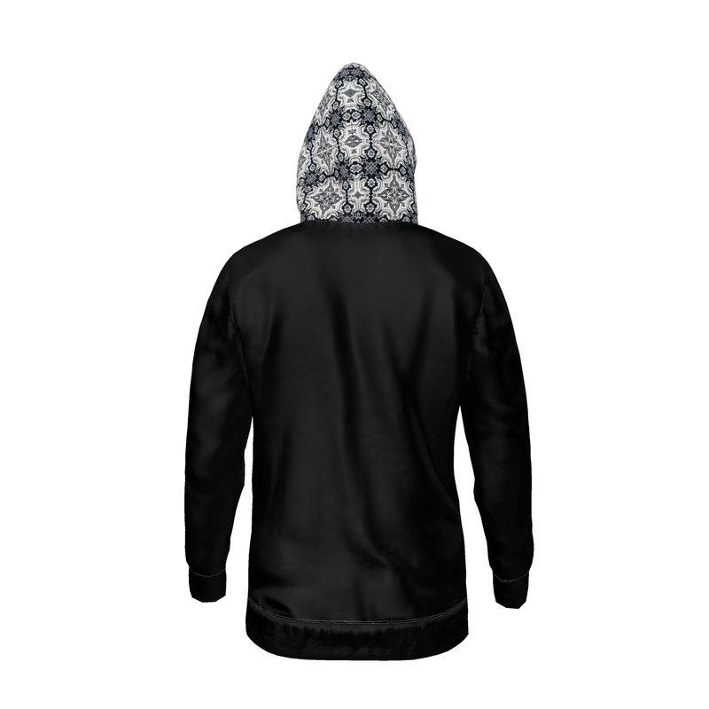 Unisex Zip Lux Fleece Hoodie - Antique Black with 'Alfama' Lisbon Tiled Outer Hood