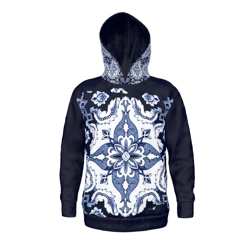 Portugal 'Alfama' Tile Fleece Pullover Unisex Premium Hoodie - Front and Outer Hood Design (5 Colors)