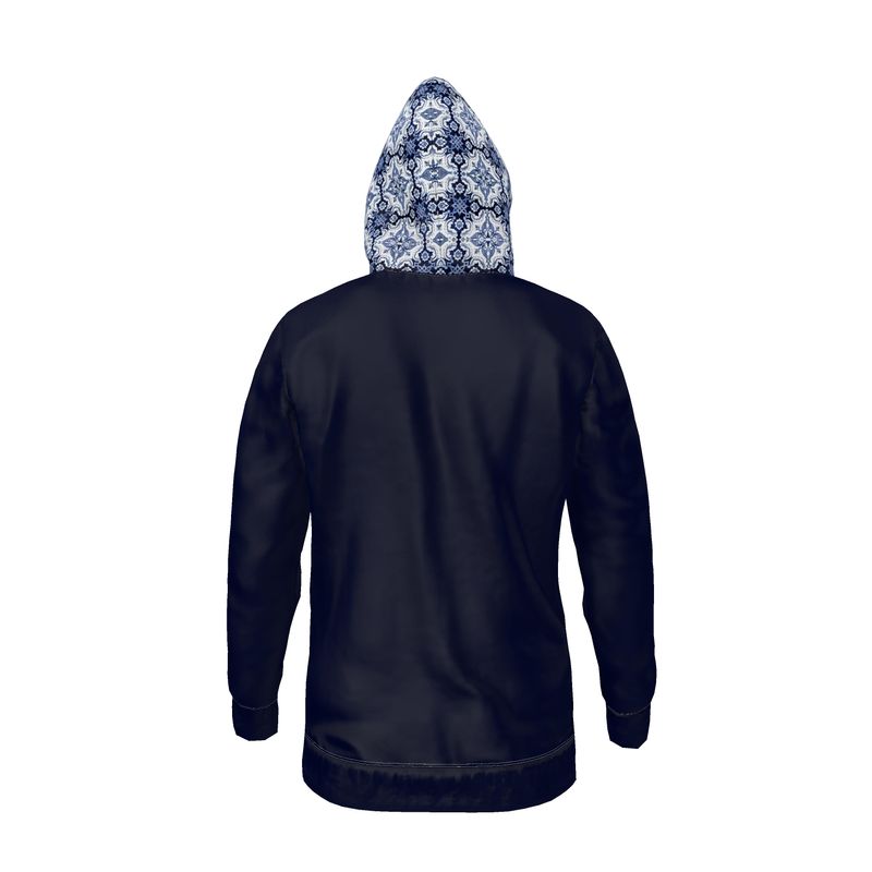 Lux Fleece Unisex Zip Hoodie - Alfama Lisbon Blue and White Tile Hoodie