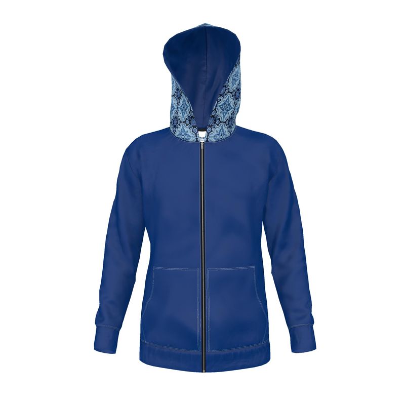 Lux Fleece Unisex Zip Hoodie - Outer Hood Alfama Lisbon Tile Design