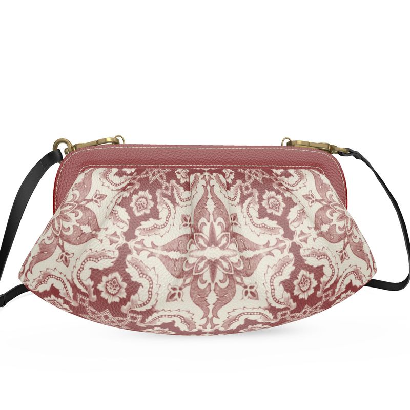 Pleated Leather Clutch Lisbon Alfama Tile in Antique Red